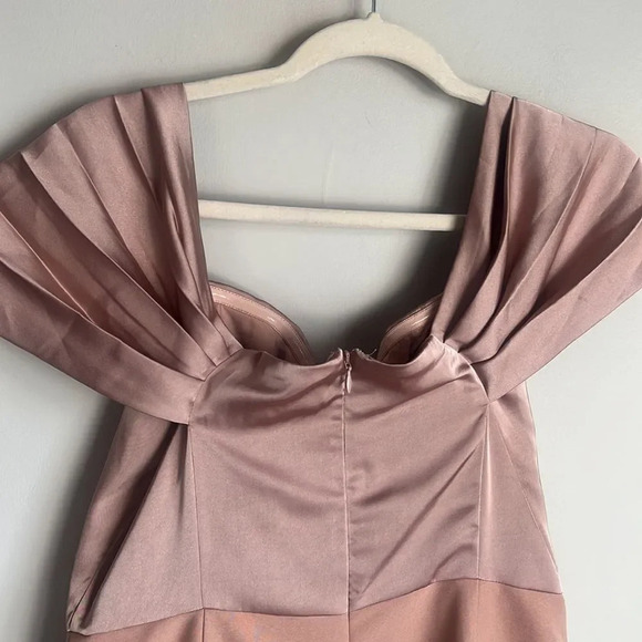 Lavish Alice Mink Pleated Bardot Satin Mix Midi Dress - Picture 9 of 14